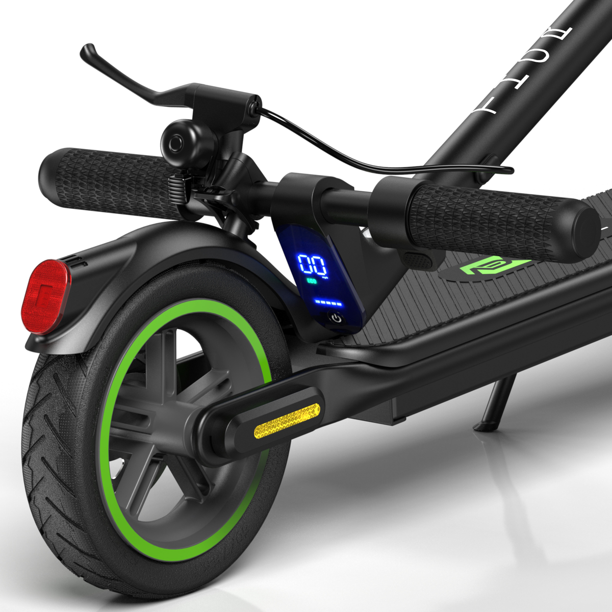 THOR EV handlebar display showing speed, riding mode and battery level