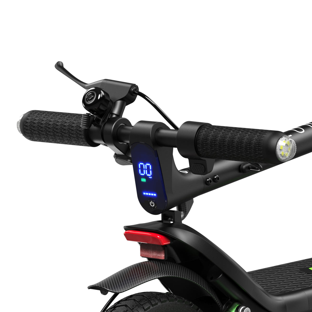 THOR GT handlebar display showing speed, riding mode and battery level